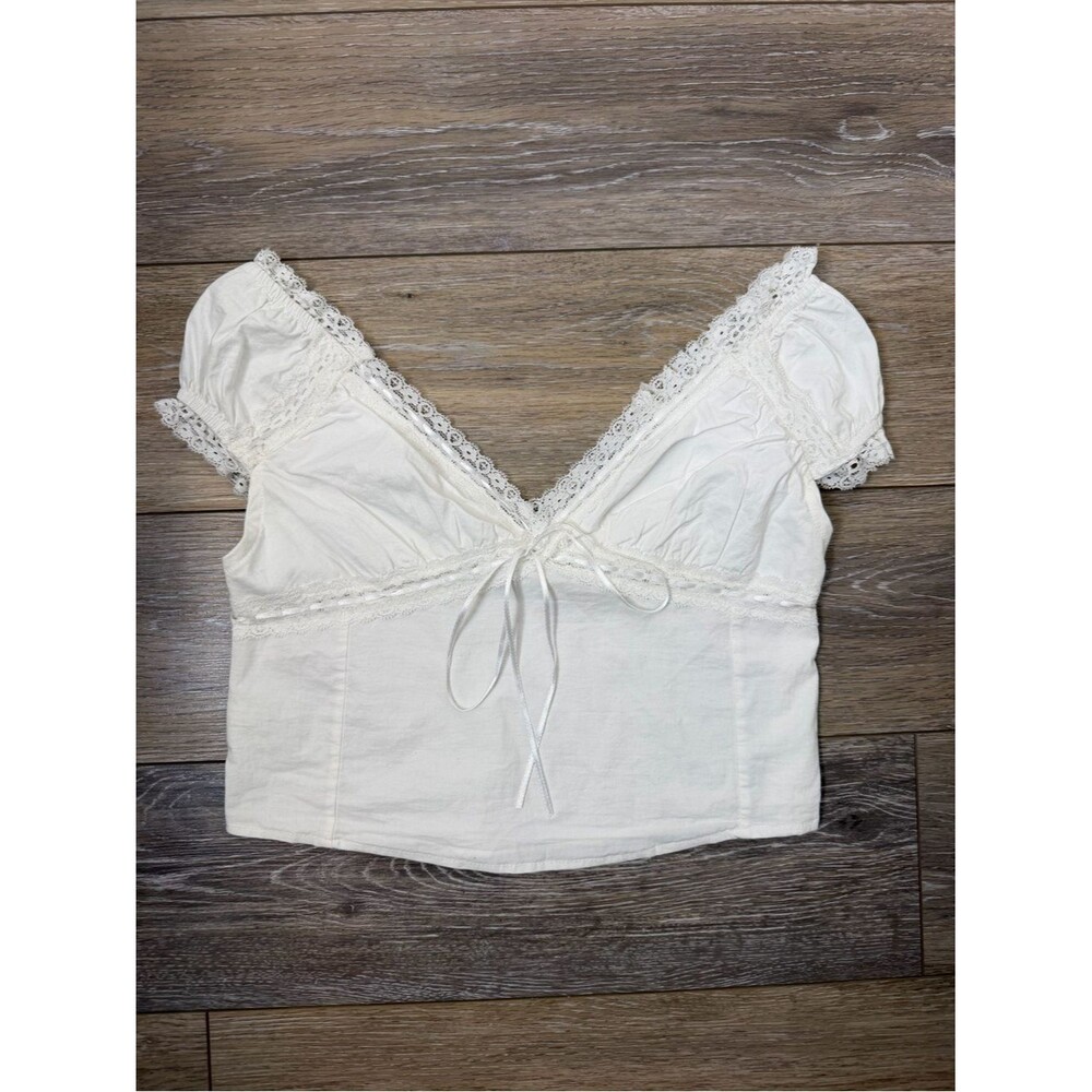 L.A. Hearts White Lace-Trim Cropped Peasant Top Sz XS